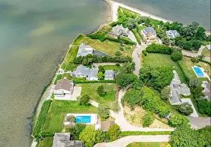 On The Water Prints: aerial view of waterfront homes on tiana circle in hampton bays, ny