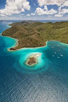 Reefs Prints: Aerial view of Waterlemon Cay with boats harboring in the bay on the island of St