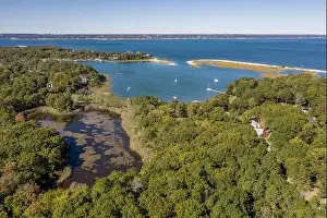 Distant Land Prints: Aerial view of Wehrman pond, Red creek pond and Peconic RIver area, Hampton Bays, NY