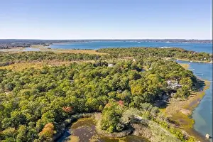 Distant Land Prints: Aerial view of Wehrman pond, Red creek pond and Peconic RIver area, Hampton Bays, NY