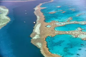 Aerial view of Whitsunday Islands Coral Reef of Queensland from the aircraft