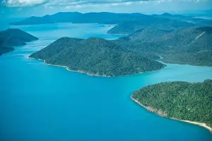 Turquoise Colored Prints: Aerial view of Whitsunday Islands National Park from the aircraft