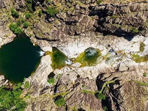 Wild Swimming Prints: Aerial view of wild natural pools, Chassezac river, in lozere, France