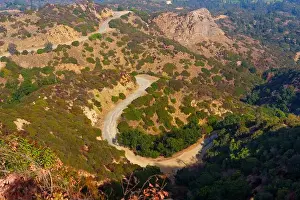 Griffith Park Prints: Aerial view of winding trails and lush vegetation seen from the Griffith Park Observatory Peak