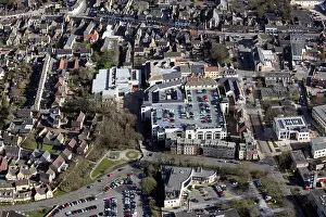 Ariel Prints: aerial view of Witney town centre in Oxfordshire, UK