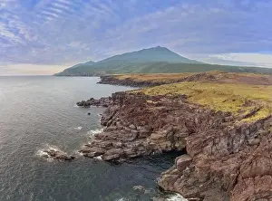Aerial view The Yankito lava plateau on the Pacific coast of Kuril Islands, Russia
