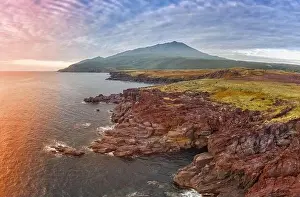 Aerial view The Yankito lava plateau on the Pacific coast of Kuril Islands, Russia