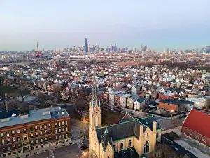 Urban Photography Prints: Aerial Views of Chicago Skyline @ Night