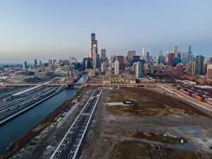 Aerial Views of Chicago Skyline @ Night