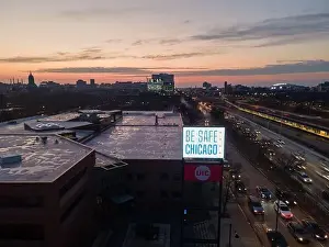 Aerial Views of Chicago Skyline @ Night