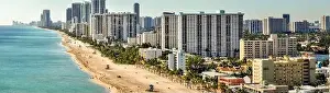 Stitched Photo Prints: Aerial wide angle landscape photo Hollywood Beach FL