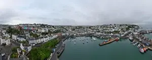 Coastal City Prints: An aerial wide angle view of Brixham Fishing Village in Devon, United Kingdom