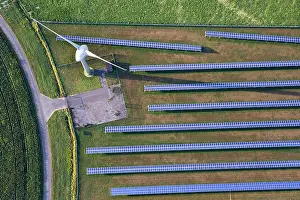 Solar Panels Prints: Aerial of a windmill and solar panels