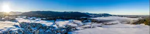Carpathian Mountains Prints: Aerial Winter Alpenvorland snow landscape in Karwendel Bavaria, Germany