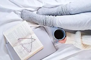 Pajama Prints: Aesthetic photo of woman on bed in sweater