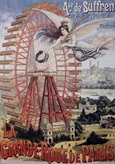 Rides Prints: Affiche grande roue Paris is a vintage poster depicting the famous Ferris wheel (La Grande Roue) in Paris