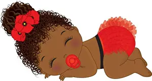 Diaper Prints: African American Baby Girl Wearing Floral Poppy Bow and Ruffled Diaper