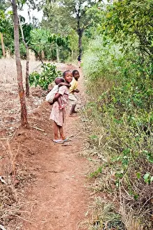 Homeless Prints: African Orphan Children near Moashi;Tanzania;Africa;from Maasai and Africans Parents are playing in the outdoors