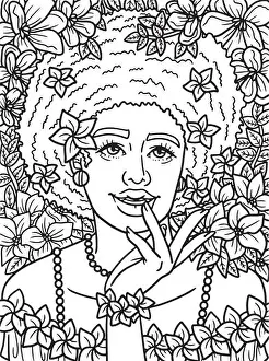 Curly Hair Prints: Afro American Flower Girl Coloring Page for Kids