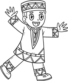 Afro Boy Playing Isolated Coloring Page for Kids