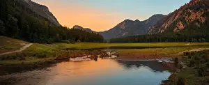 Afterglow Prints: Afterglow at a Lake surrounded with scenic mountains in Bavaria