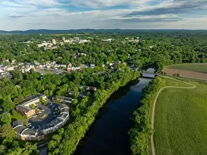 Afternoon spring aerial photo of the area surrounding the Village - Town of New Paltz, NY, USA 06/03/24