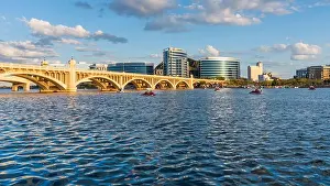 Watercraft Prints: Afternoon at Tempe Town Lake with a view of Mill Avenue Bridge in Tempe, Arizona