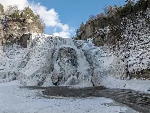 Cornell Prints: Afternoon winter aerial photo of frozen Ithaca Falls on Fall Creek