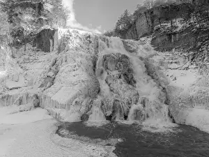 Cornell Prints: Afternoon winter aerial photo of frozen Ithaca Falls on Fall Creek
