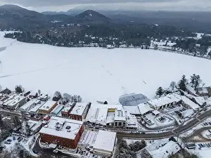 Lake Placid Prints: Afternoon winter aerial photo of Mirror Lake in the Village of Lake Placid