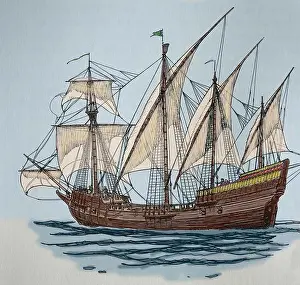 New World Prints: Age of Discovery. The Caravel. 15th-16th century. Engraving. 19th century. Color