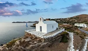 Whitewashed Prints: Agios Georgios chapel on a rocky hill at Korissia port Kea Tzia island