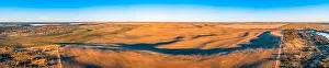 Agricultural land at sunset in Australia - wide aerial panorama