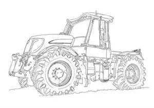 Heavy Industry Prints: Agricultural tractor illustration art drawing
