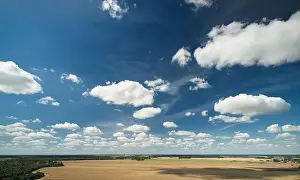 Agriculture brown field under blue sky aerial view