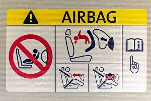 Inflated Prints: Air bag sticker label warning instruction symbol in car