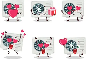 Conditioning Prints: Air conditioner cartoon character with love cute emoticon