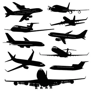Turbine Prints: Air plane, aircraft jet vector silhouettes