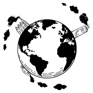 Polluted Prints: Air Pollution Concept Illustration with Hand Drawn Vector Earth