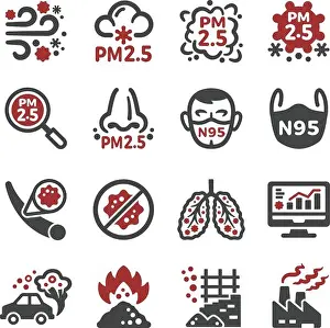Situation Prints: air pollution, pm 2.5 icon set, vector and illustration