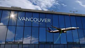 Arrive Prints: Aircraft landing at Vancouver, Canada 3D rendering illustration