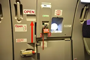 Controls Prints: Airplane door, cabin door on a commercial jet airliner, Airbus A321