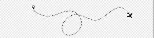 Airplane line path vector icon of air plane flight route with start point and dash line trace