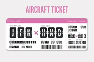 Passport Prints: Airplane Ticket template. Pink flight card with destination in Tokyo
