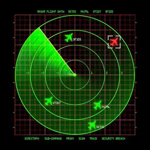 Alertness Prints: Airport Air Traffic Control Radar Screen with Planes on a Grid
