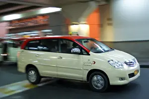 Arabian Peninsula Prints: Airport taxi, Dubai, United Arab Emirates, UAE, speeding away with motion blur