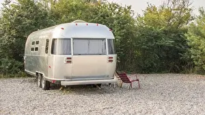 Airstream camper on a campsite in the Netherlands