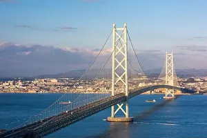 Akashi Kaikyo Bridge spanning the Seto Inland Sea from Kobe, Japan