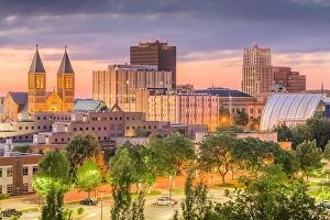 Images Dated 8th August 2019: Akron, Ohio, USA downtown skyline at dusk