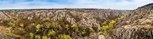 Mertvovod Prints: Aktovsky Canyon, Ukraine. Autumn trees and large stone boulders around